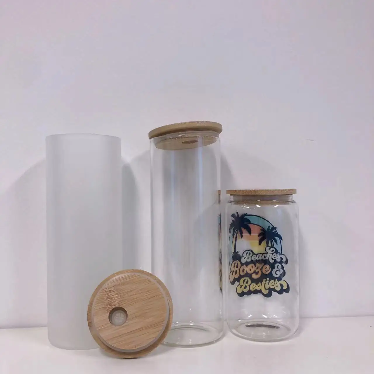Top selling  Clear sublimation  blanks glass shaped Heat Press Mason cup  beer soda glass can with straws and lids.