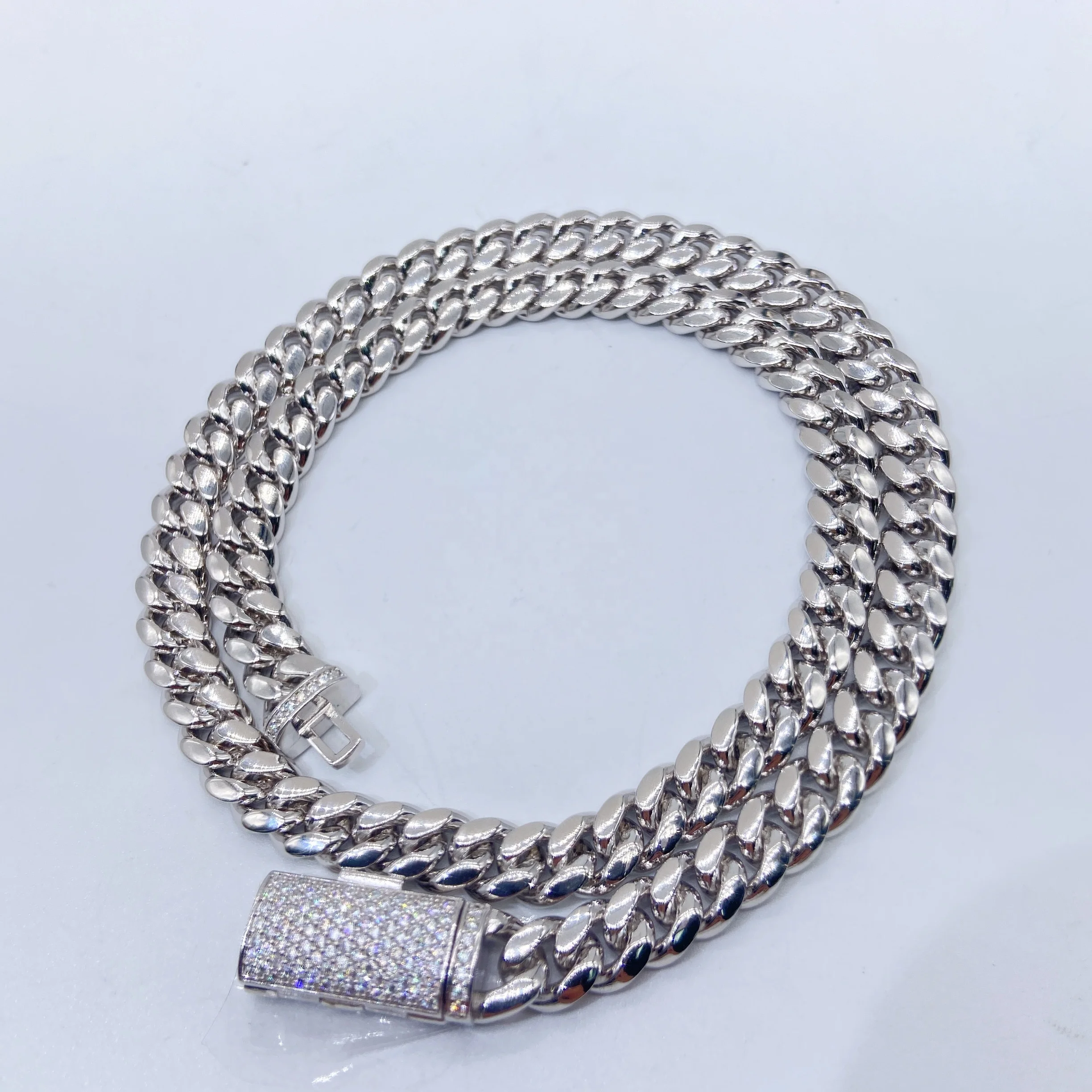 Ready to Ship Moissanite Clasp Lock 8MM Cuban Miami Link Sterling Silver 925 Chain Necklace