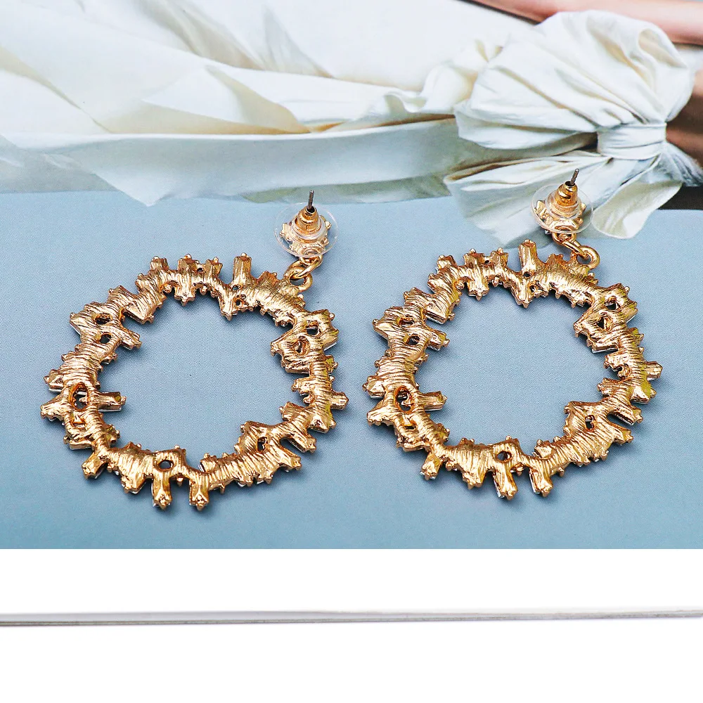 New geometric alloy diamond blue shape creative design retro personality all-match jewelry stud earrings for women