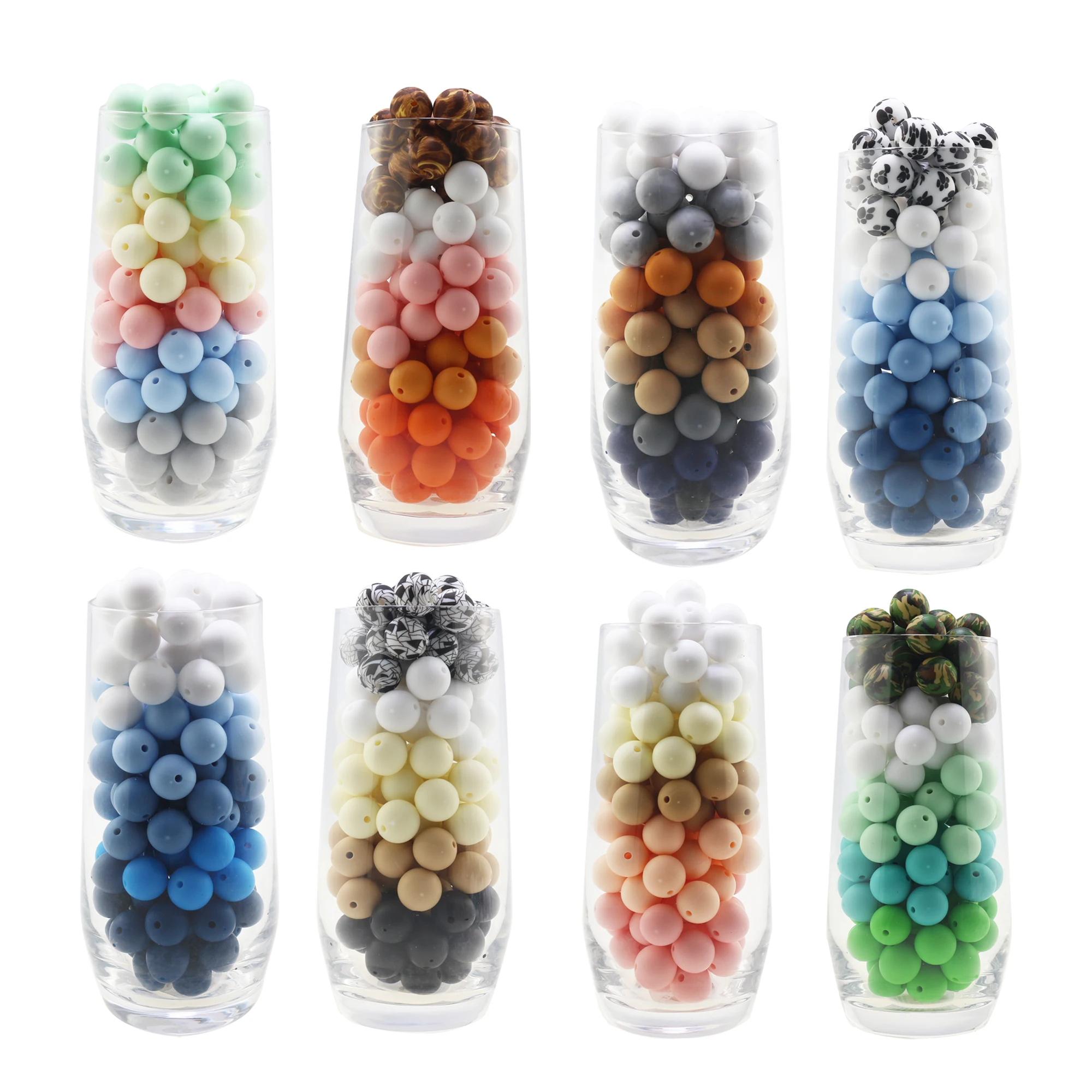 New Wholesale Low Price Necklace Teething Printed Round Beads Baby 15MM Silicone Beads