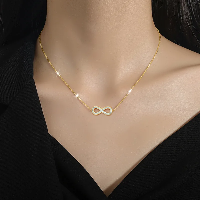 14K Gold Plated 925 Sterling Silver Infinity Pendant Fashion Jewelry Necklace Zircon Infinity Symbol Necklace