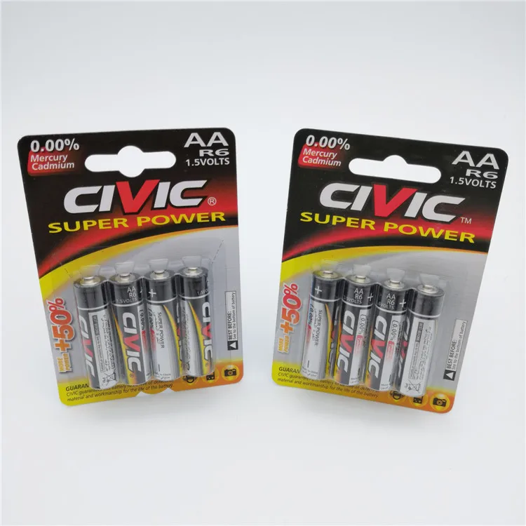 Super Power 1.5V R6P AA UM-3 Zinc Carbon Battery ROHS Certified Remote Control Cylindrical Aluminum Home Consumer Electronics