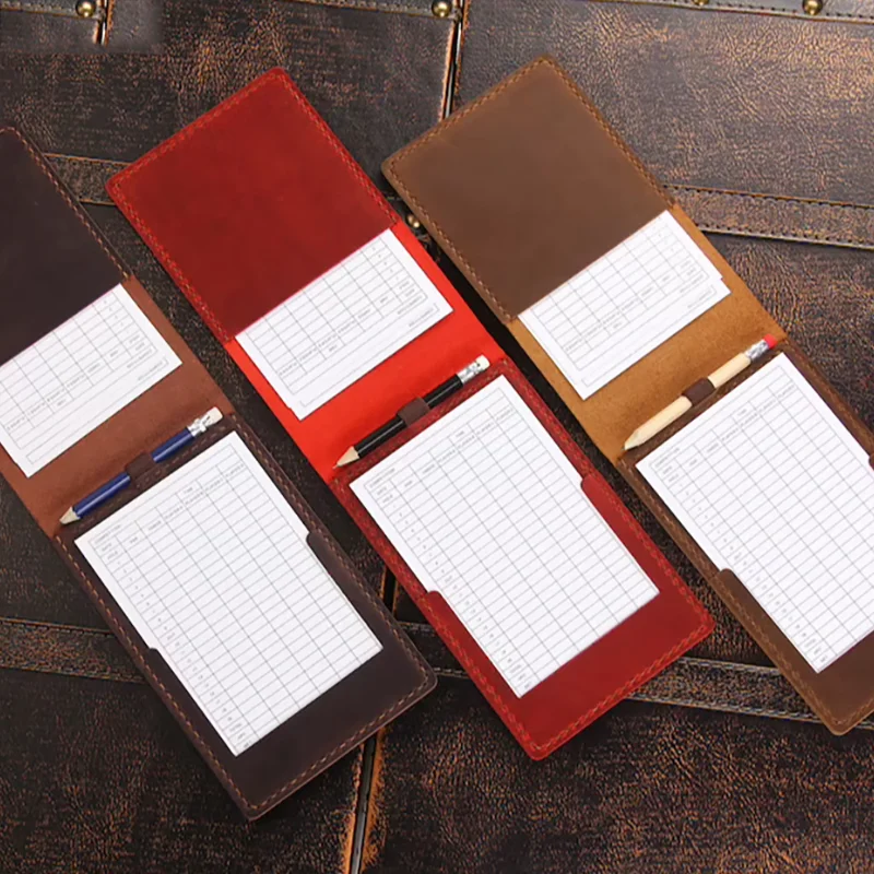 Custom Handmade Genuine Leather Golf Scorecard Holder Yardage Book Cover with Pencil Holder Score Card Notebook Accessories