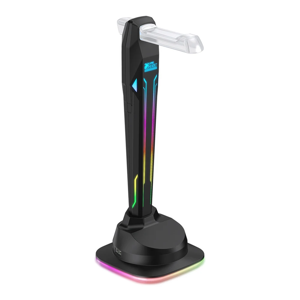 6-in-1 Controllable RGB Gaming LED Lights Headphone Holder Stand With 4 USB 2.0 HUB Docking Station FCC CE RoHs Certificated