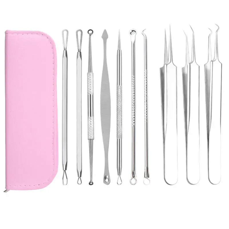 Stainless Steel Pimple & Blackhead Removal Tools Lancet Needles 10 Pcs Double-headed Acne Extractor Tool Kit