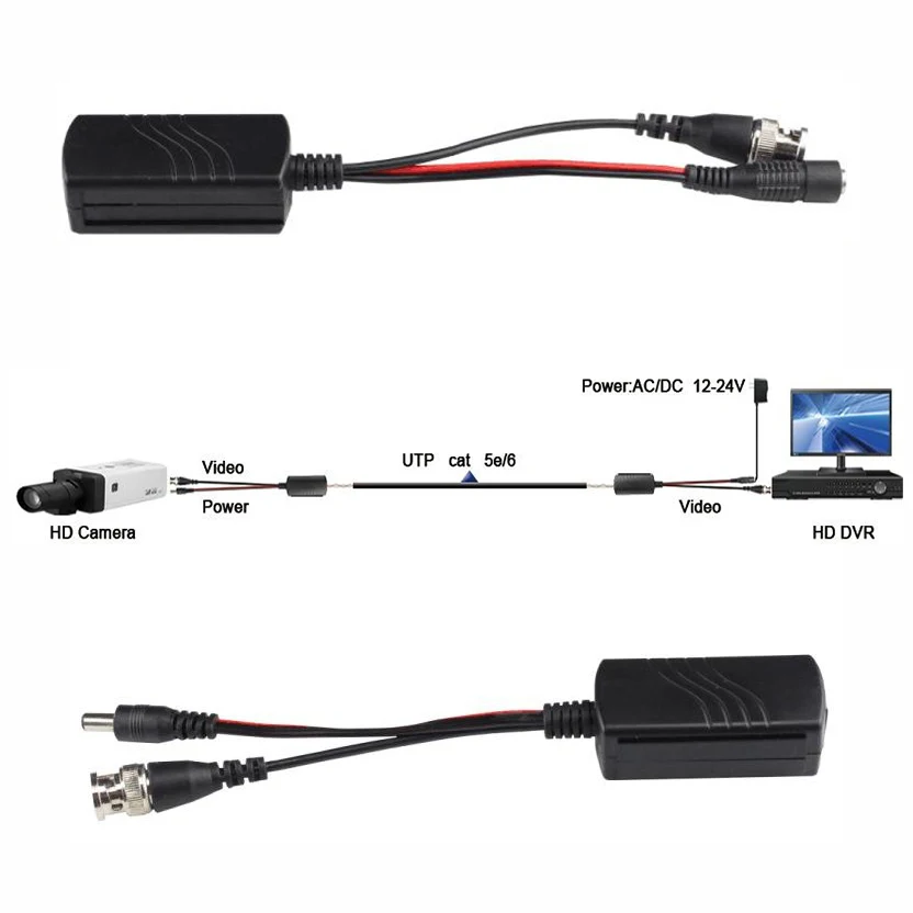 Passive RJ45 port Video and Power Data AHD CVI TVI HD 4K Video Balun With Pigtail