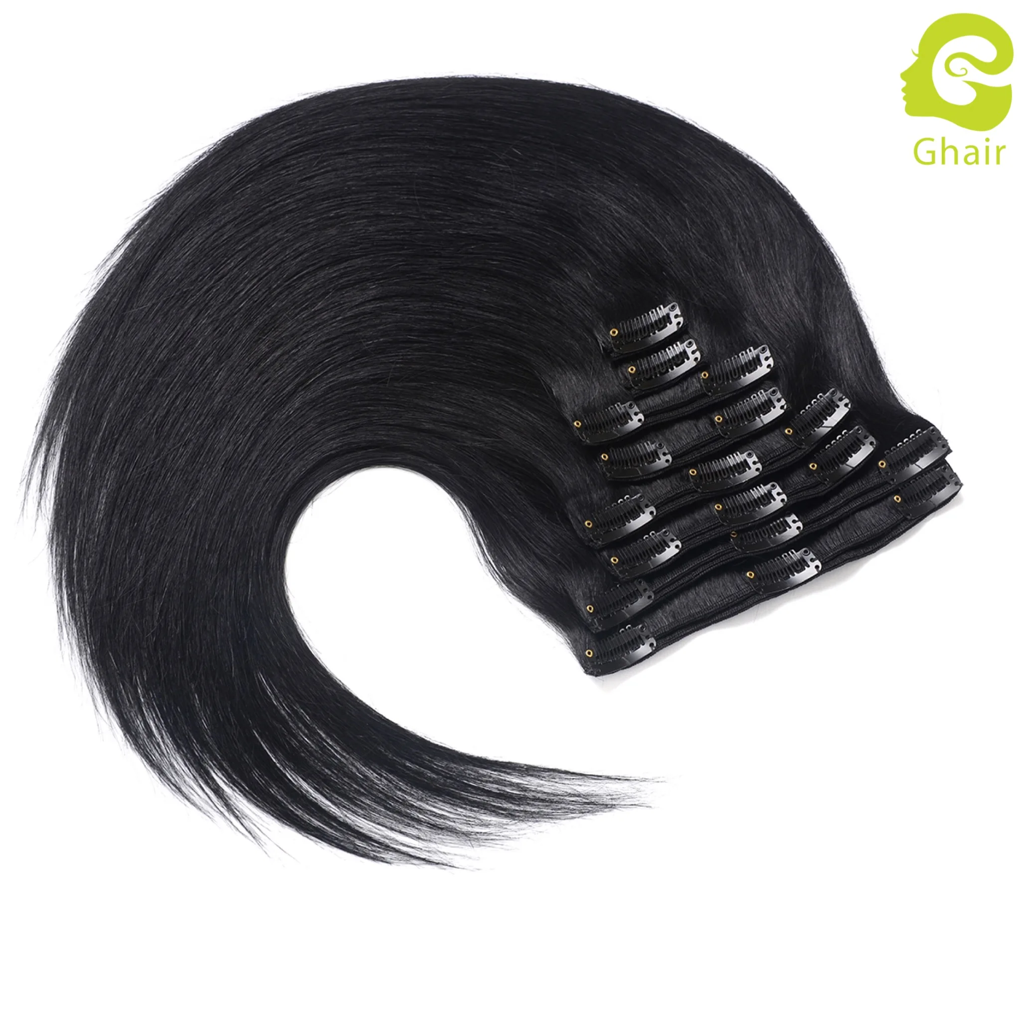 
Ghair Factory 100% Human Hair Clip In Hair Extension Seamless Indian Clip In Hair Extension Single Drawn 150Gram 7pcs/17clips 