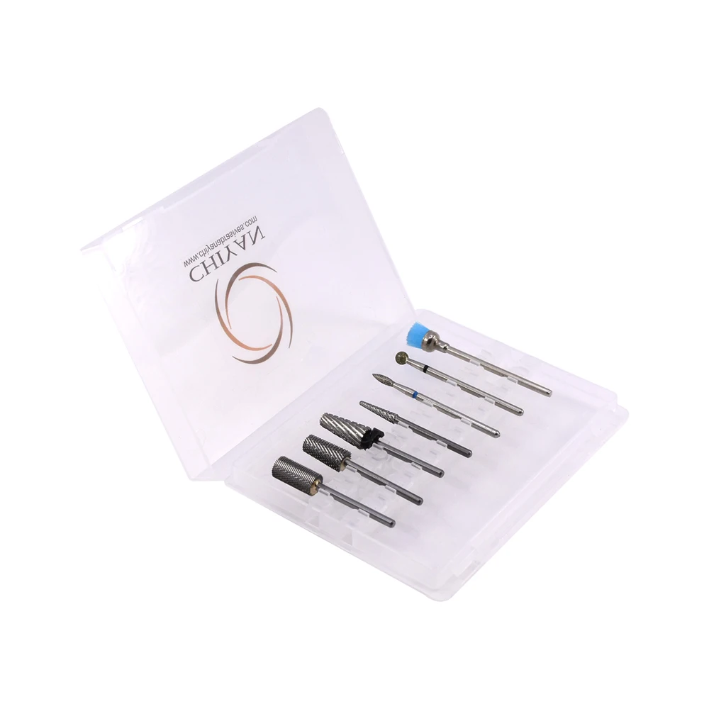 Professional Russian Manicure Bit Set High Quality Cuticle Clean Custom Logo Box Package 7pcs Safety Carbide Diamond Nail Bits