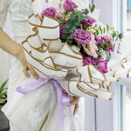 NEWEST factory wholesale price waterproof wrapping paper for flower wrapping paper rose golden edge flower paper