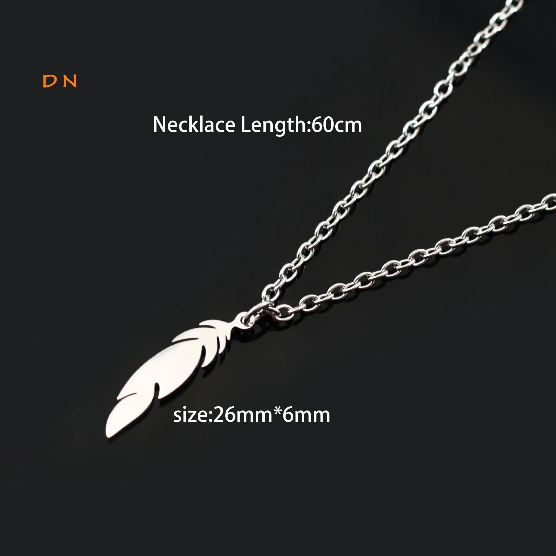 Dina Wholesale Simple Personalized Jewelry Silver Feather Charm Necklace Stainless Steel Jewelry Men Gifts