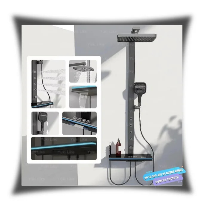 Digital Smart Grey Shower Set Bathroom Home Use Shower System Rainfall Sprayer Pressurised Bathing Apartment Shower Head