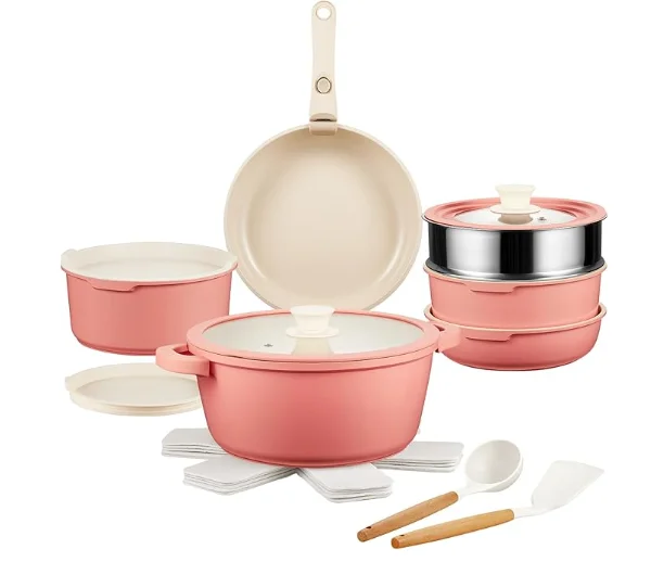 Rofee 20 Pcs Nonstick Cookware Set with Detachable Handle for Camping Induction Cookware Set Ceramic Pots and Pans Set Home use