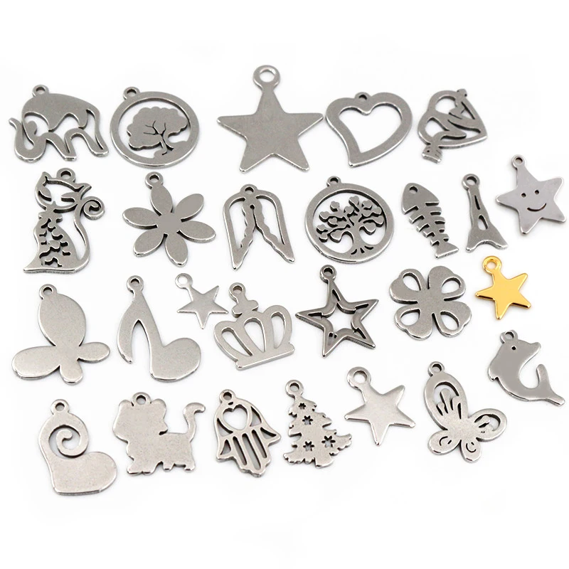 30pc/lot 316 Stainless Steel Five-pointed Star Cute Necklace Pendant Charms Small Dolphin Fish Charms for DIY Jewelry Making