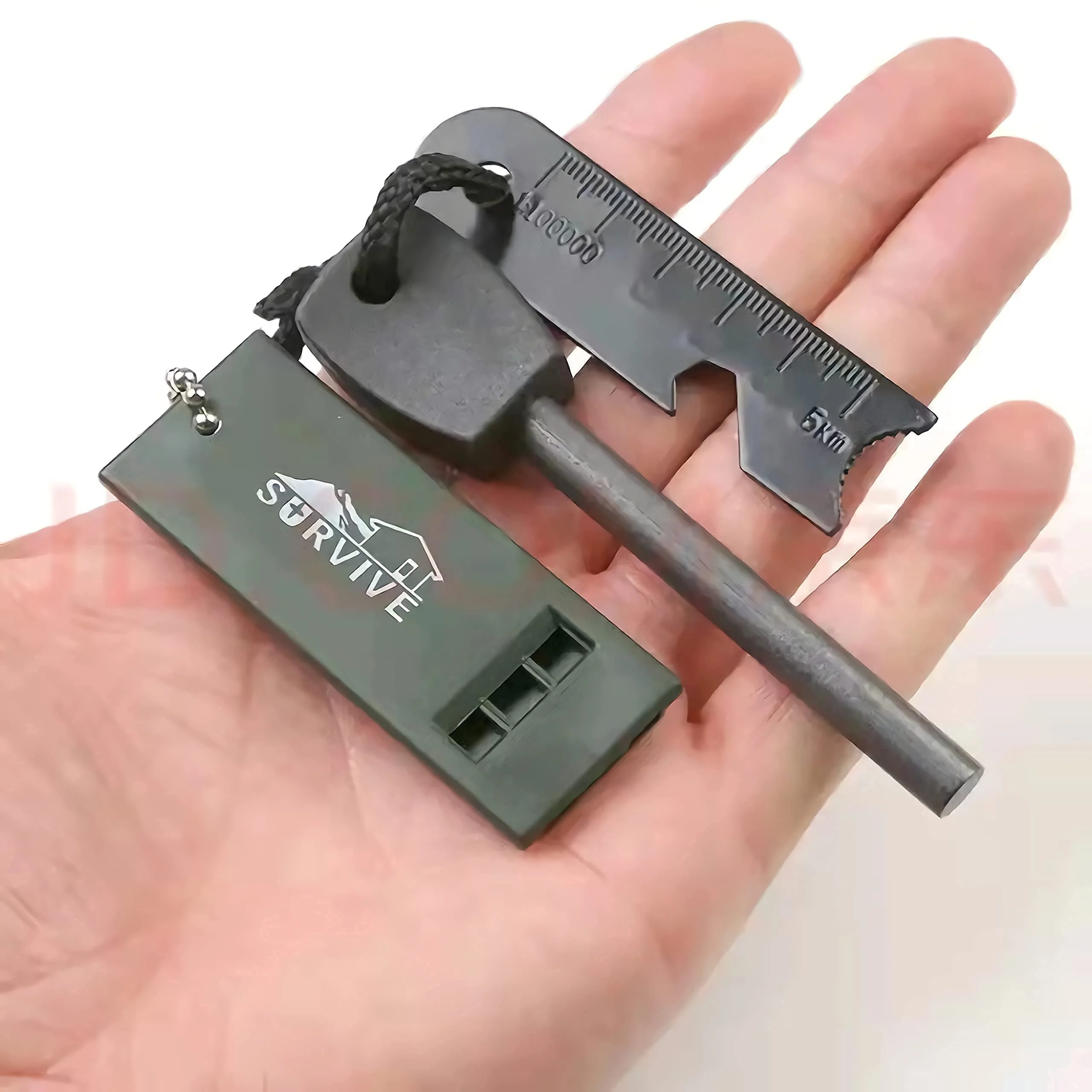 Fire Starter Stick with Striker Lanyard and Whistle Waterproof Flint Fire Steel Survival Lighter for Camping Hiking