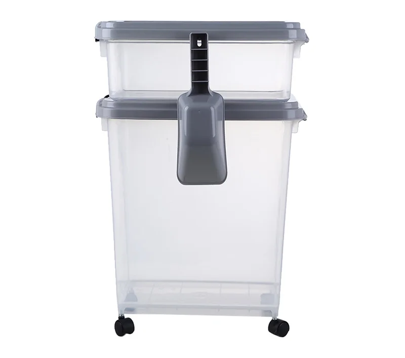 Hot Selling  3- Piece Airtight Pet Food Storage Container with wheels Combo two layers food grade dog cat food bin box