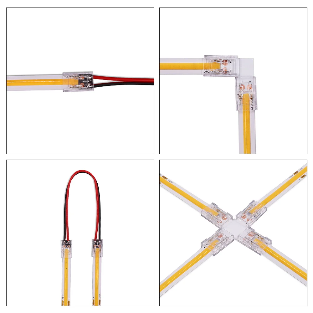 2pin 3pin 4pin COB LED Strip Fast Connector for 8mm 10mm Width PCB Single Color RGB CCT FOB LED Tape Solderless Right Angel Wire