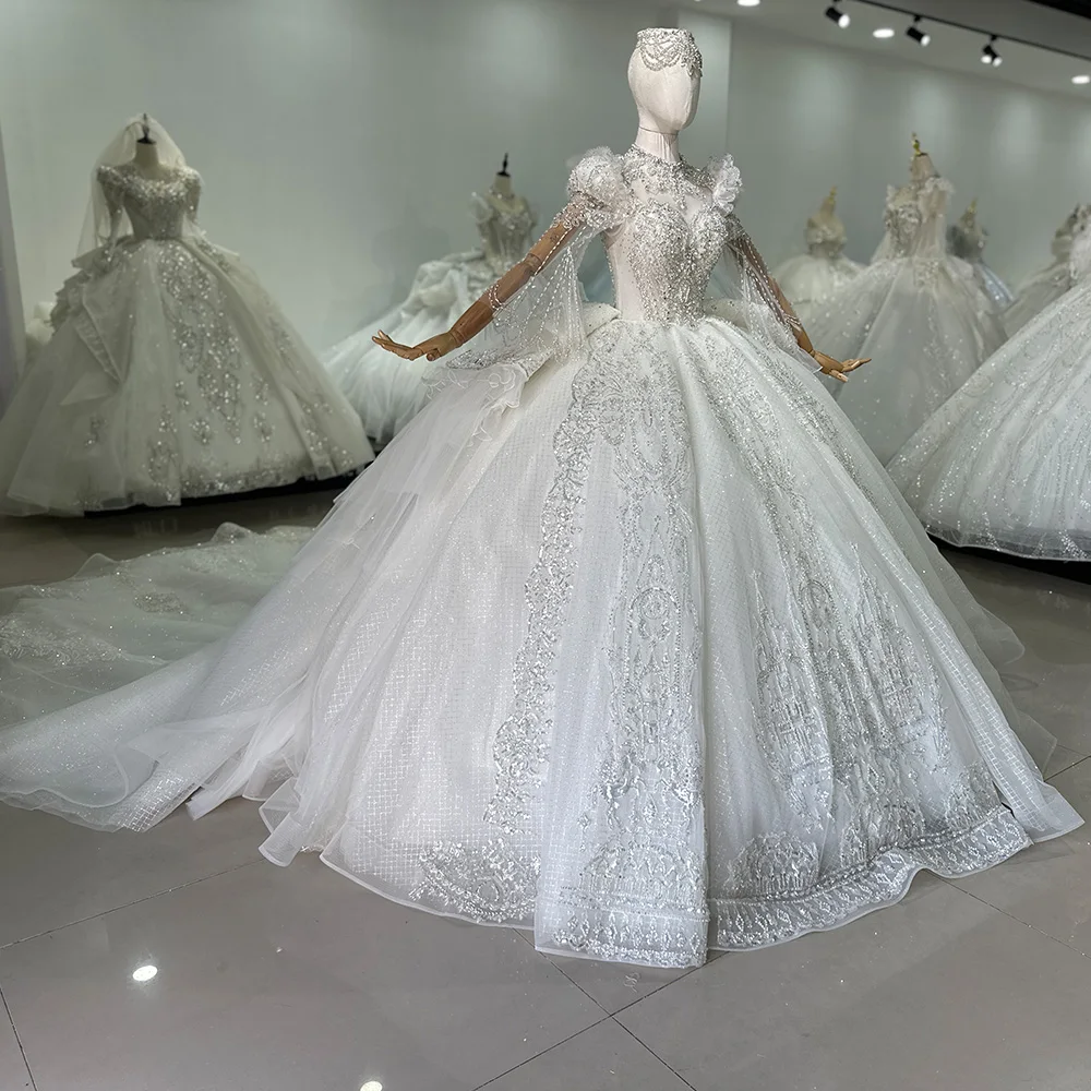 Customized Ivory Handmade Layered Sequins Beaded Women Bridal Wedding Dresses Xs042-2