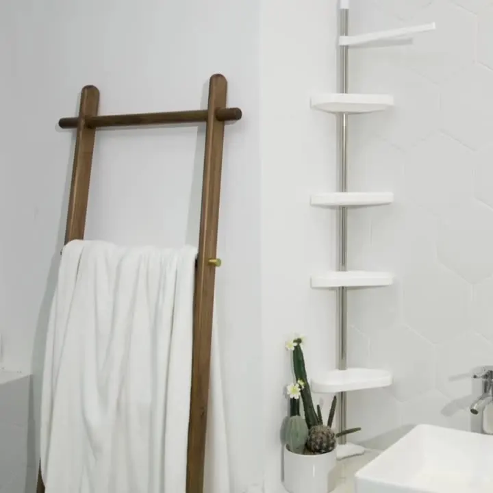 Manufacturer Cheap Adjustable 4-tier layers plastic basket Tension Rod Corner Bathroom Shelf