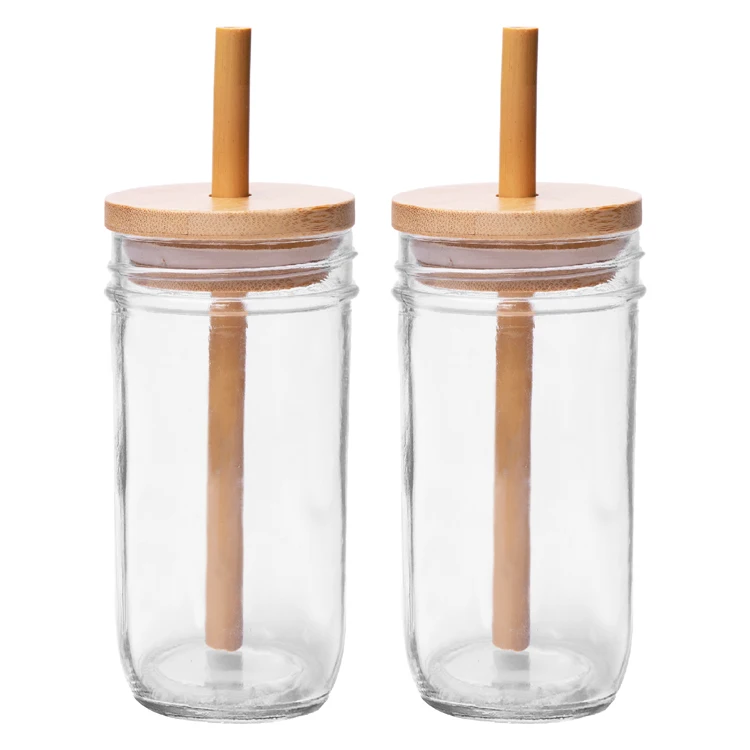 Hot Sale China Supplier in Bulk 710ml 24oz Empty Wide Mouth Glass Drinking Mason Jar with Bamboo Lid