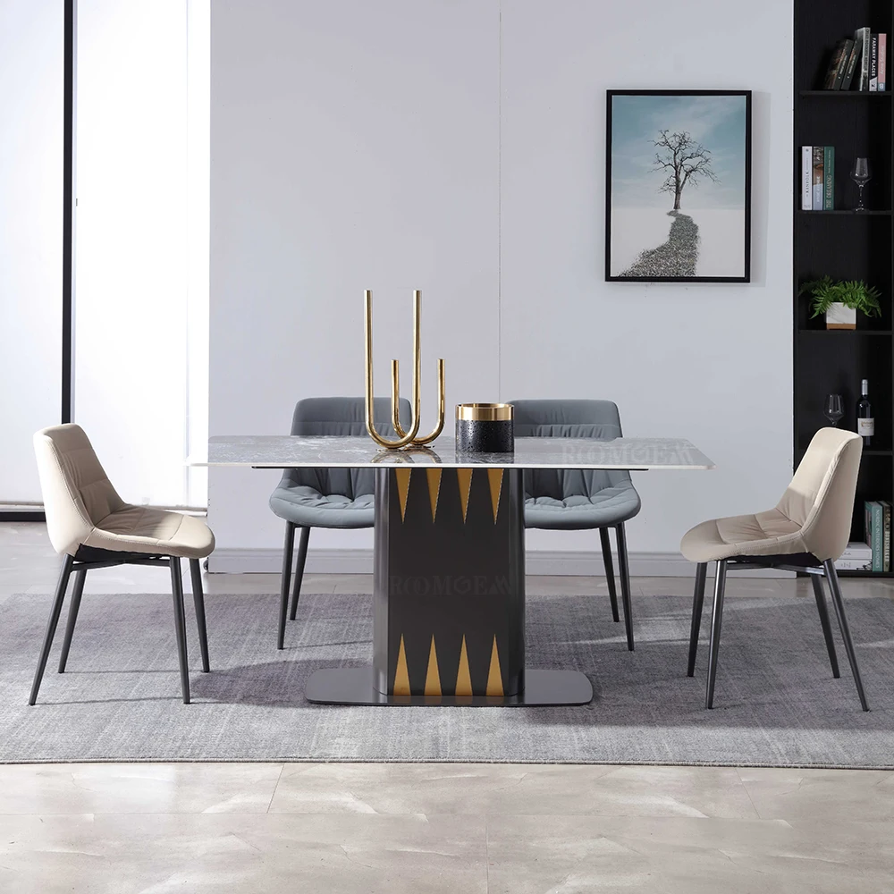 Black Marble Top Rectangle Long Dining Table With 6 Chairs Restaurant Home Use Tables Furniture