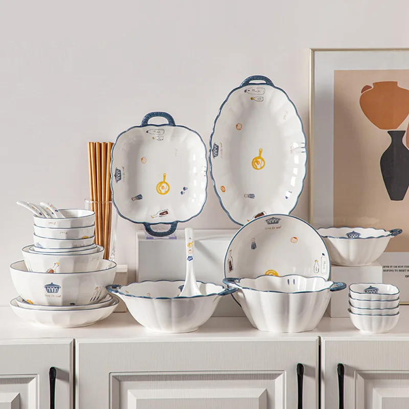 Ceramic Bowl and Dish Suit Household Bowl Plate 2024 New and Chopsticks Moving into the New House Cutlery Plate Tableware