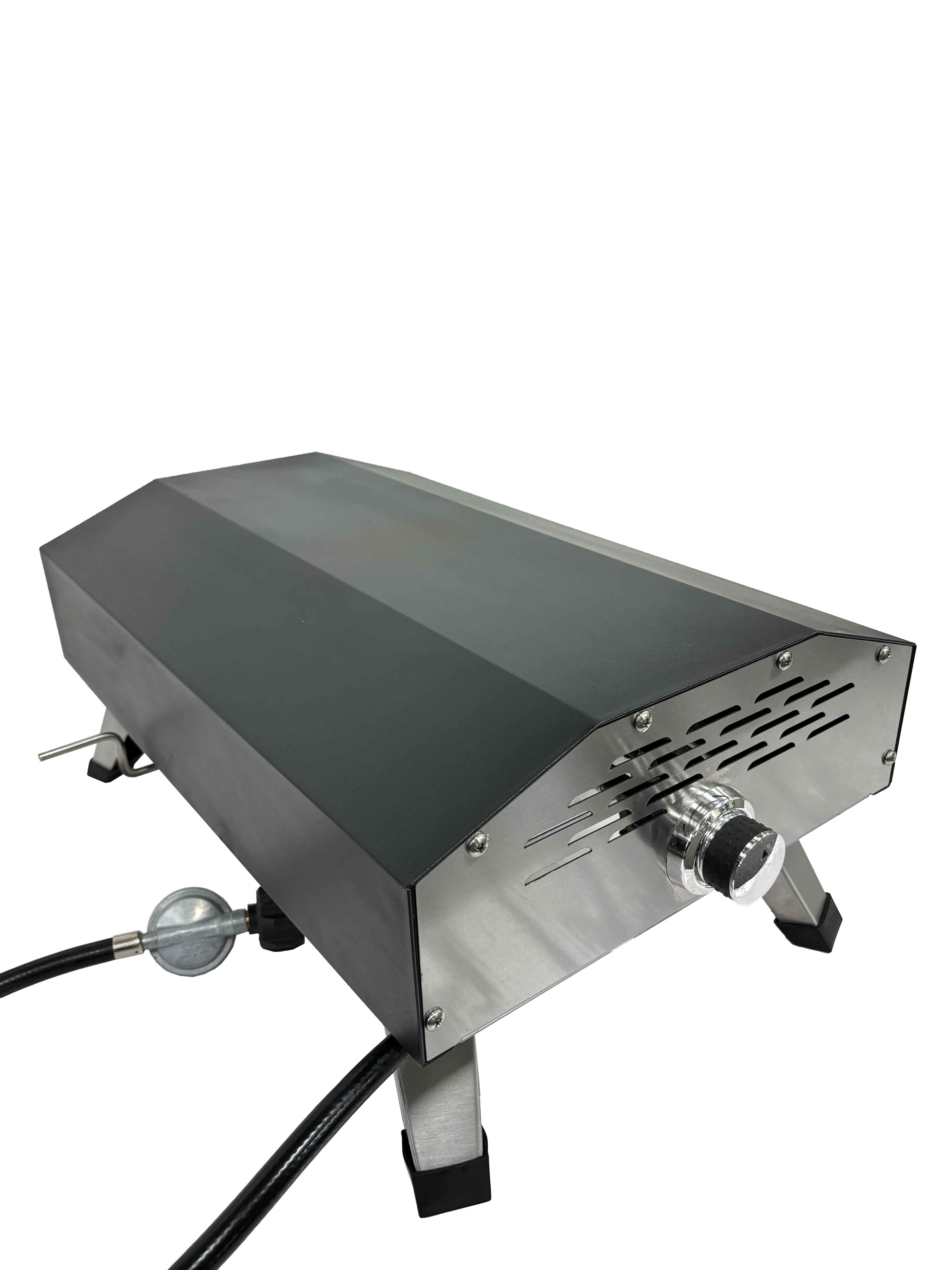 Square Gas Pizza Oven with Manual Gear with Regulator and Hose Withoout door Black Coating Iron with Control Knob