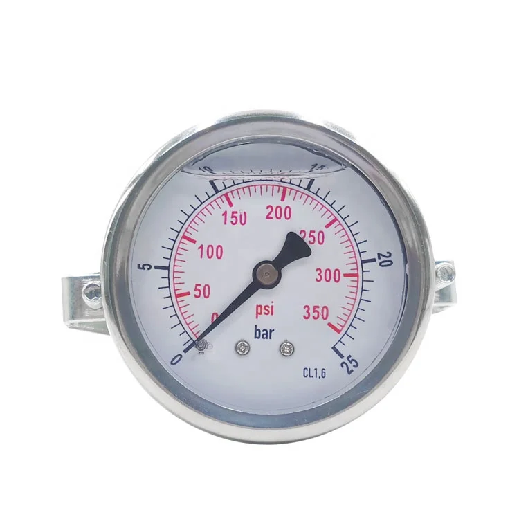 25bar 360psi 2.5Inch Oil Bourdon Tube Pressure Gauge With U-clamp
