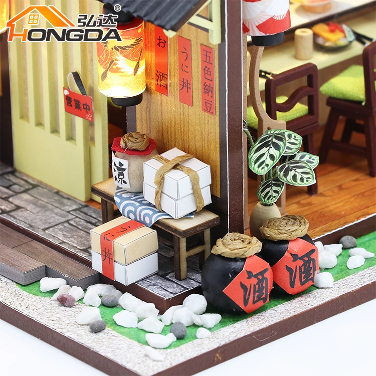 Hongda Japanese style M2011 Gibbon Sushi Wooden Doll House Diy Miniature Dollhouse Kit For Girls