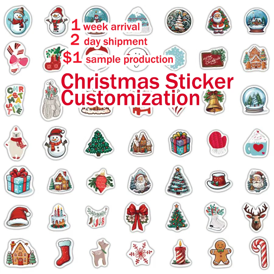 Custom Label stickers Christmas stickers Waterproof Synthetic Paper Adhesive Vinyl PVC Round Circle Brand Logo Sticker