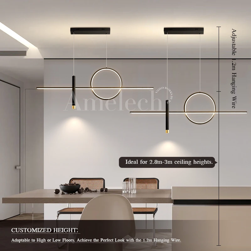 Led Nordic Luxury Slim Pendant Chandelier Ceiling Light For Dinning/Living Room Restaurant Kitchen Reception Bedroom Hotel Villa