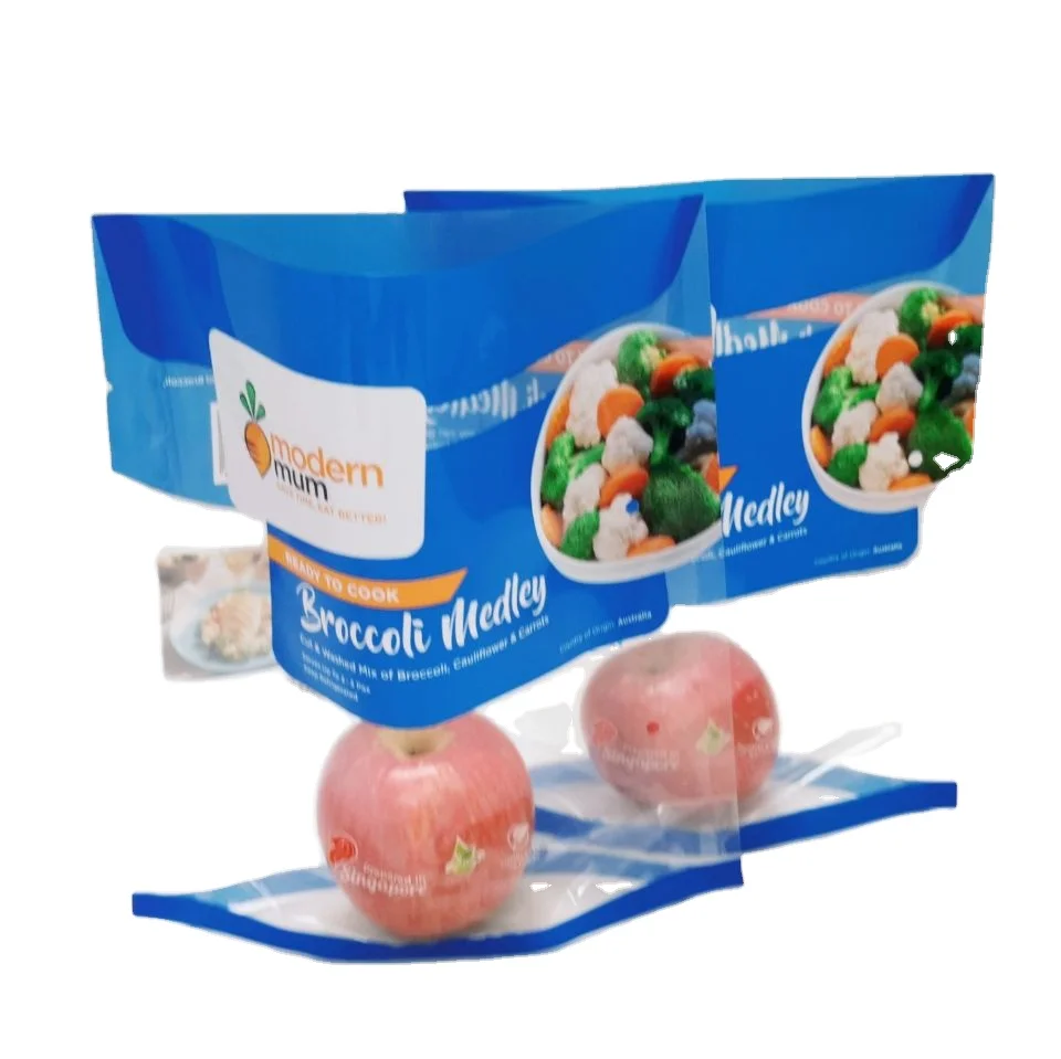 Custom logo printed Fruit food packaging bag fresh  vegetable  standing up pouch of pp recycle plastic bags
