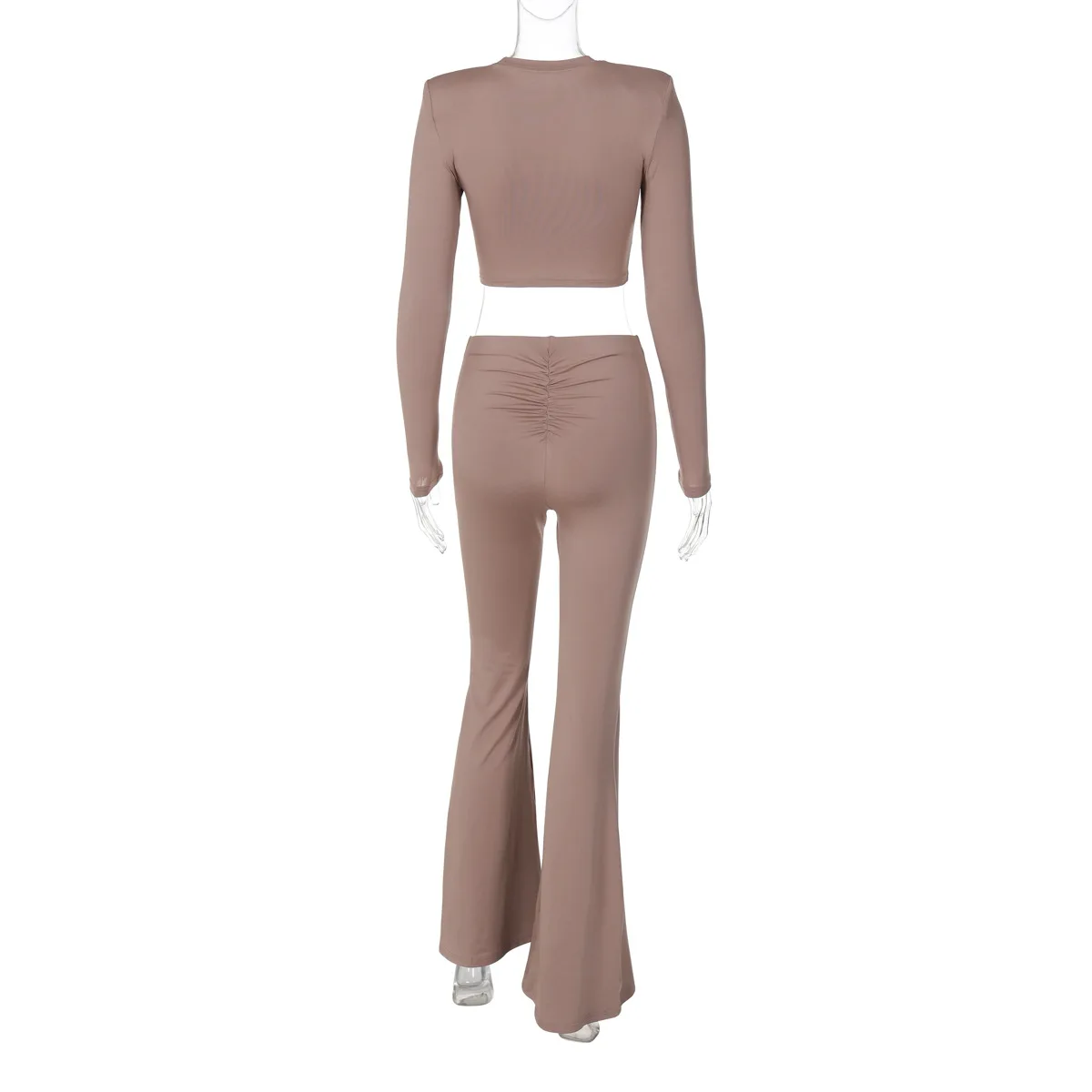 YY3860 elegant ladies long sleeve crop tops two piece suits women fall clothes 2 piece pant set