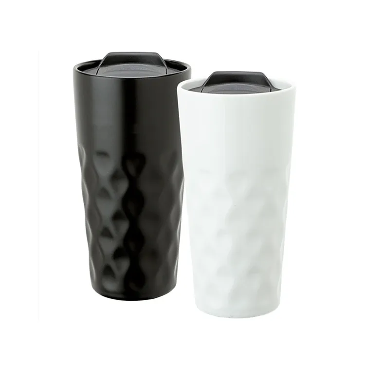 hot sale popular design pp lid ceramic drinking cup double wall custom coffee travel mug without handle