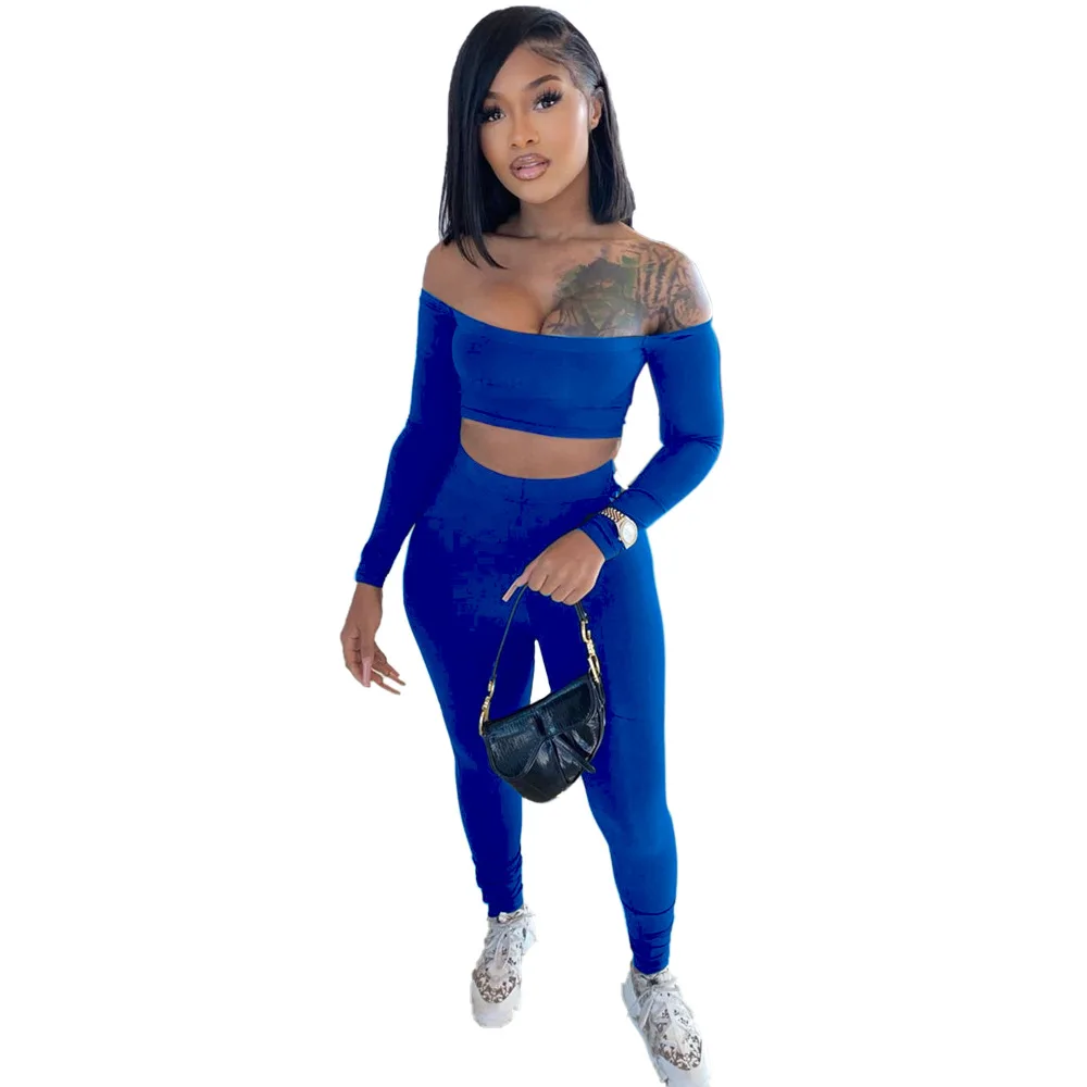 2022 women clothing Solid Woman Match Set Casual Crop Top And High Waist Sweat Pants Sexy Two Piece Pant Set