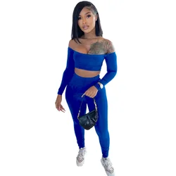2022 women clothing Solid Woman Match Set Casual Crop Top And High Waist Sweat Pants Sexy Two Piece Pant Set