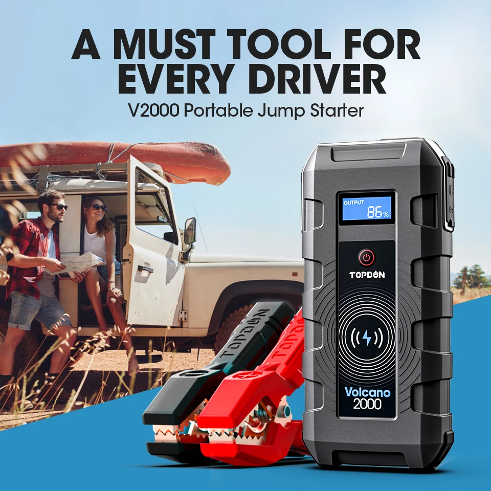  TOPDON Volcano 2000A Peak Portable automotive car jump starter booster battery tool for a flat 12V