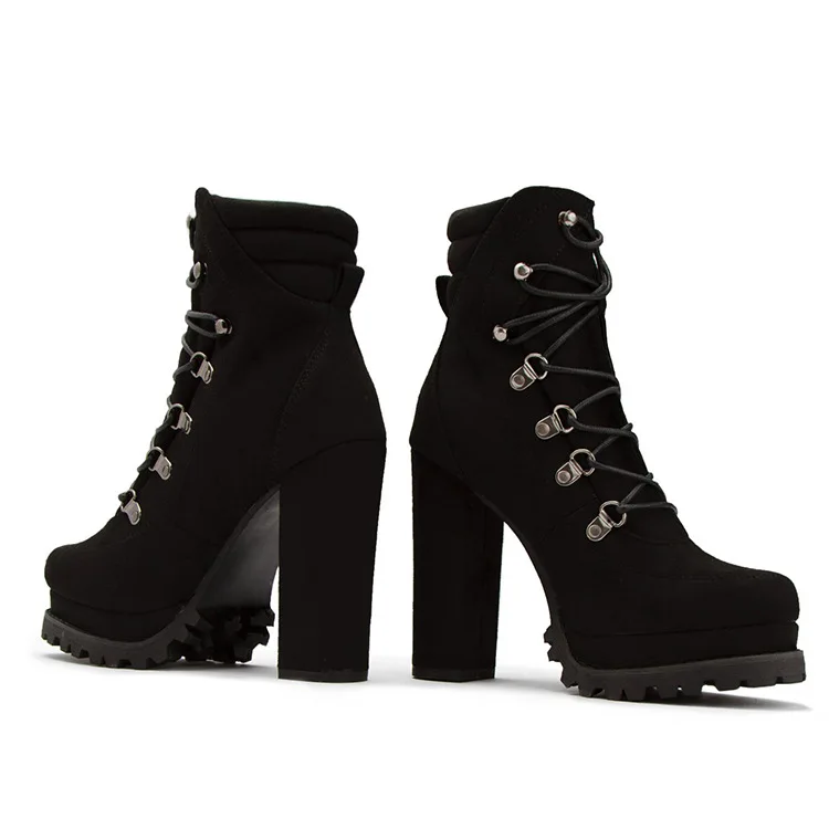 
Winter Women Platform Thick High Heel Ankle Booties Ladies Boots Lace Up Party Casual Suede Dress Shoes US Big Size Wholesale 