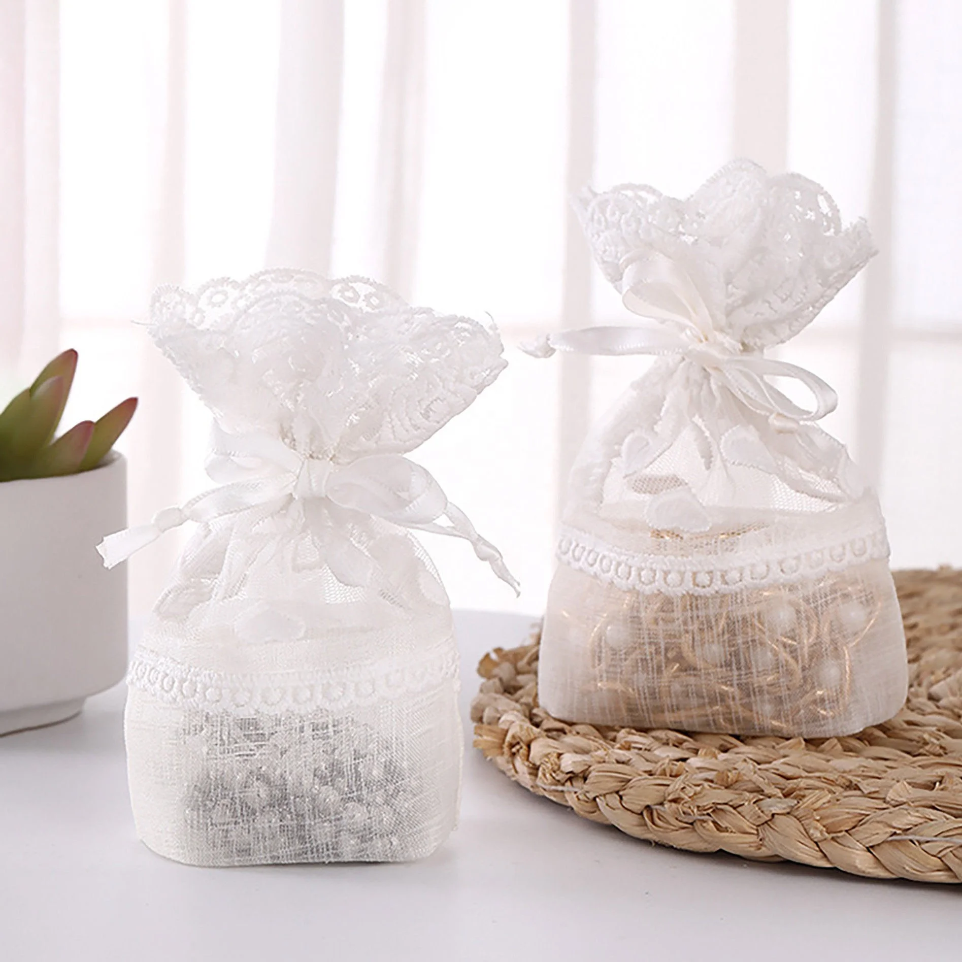 Wholesale Lace Bags White Organza Small Gift Bag Jewelry Pouches  Candy Pouch Wedding Party Drawstring Pouches