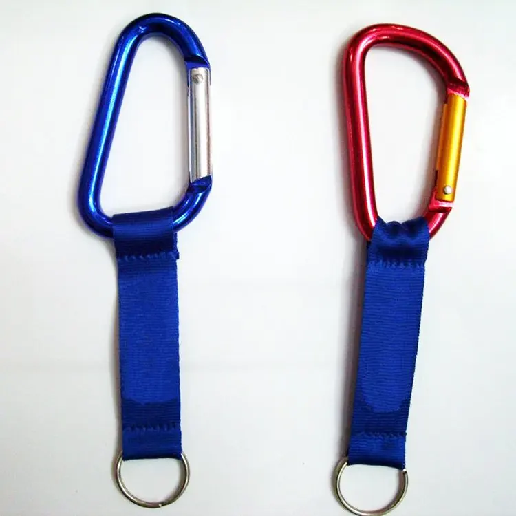 New product polyester short key chain strap cheap custom logo lanyard carabiner keychain for Keys Badges