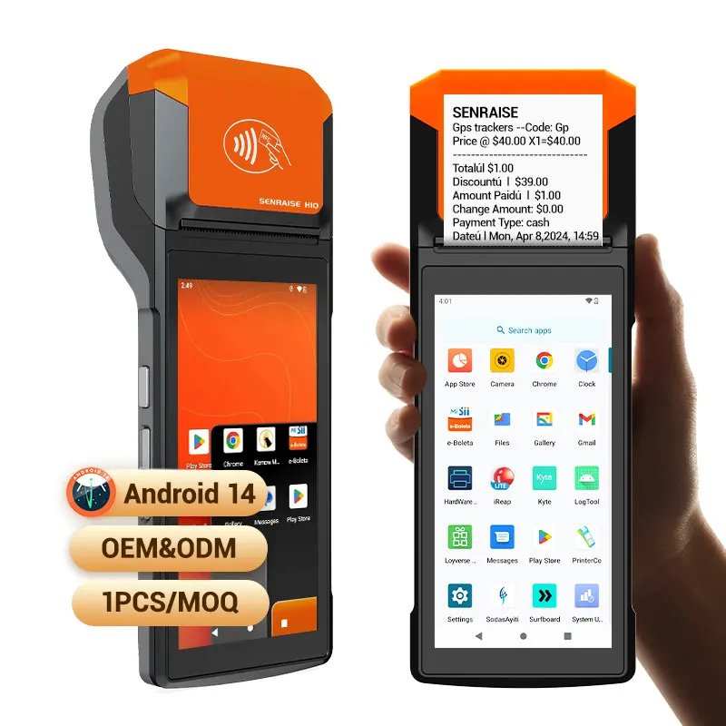 Senraise Free SDK Android 14 GMS Certified Portable POS Systems Terminal With 1D 2D Barcode Scanner For Online Food Delivery