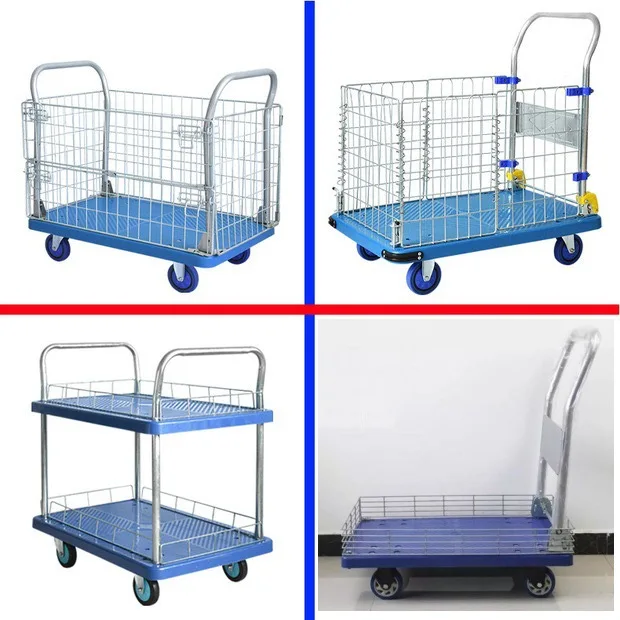 150kg 300kg folding plastic trolley cart with wheels hand trolley with fence
