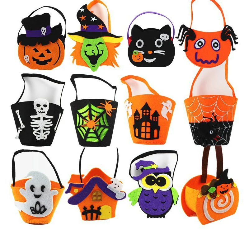 2021 Treat Or Trick Ghost Pumpkin Witch Bat Spider Skeleton Ghost Pattern Halloween Candy Basket Bucket For Kids Escapade