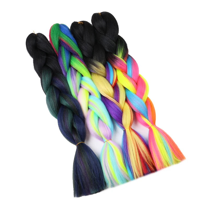 24inch 100grams ombre rainbow mixed color jumbo braids for dreadlocks box braids heat resistant synthetic braiding hair