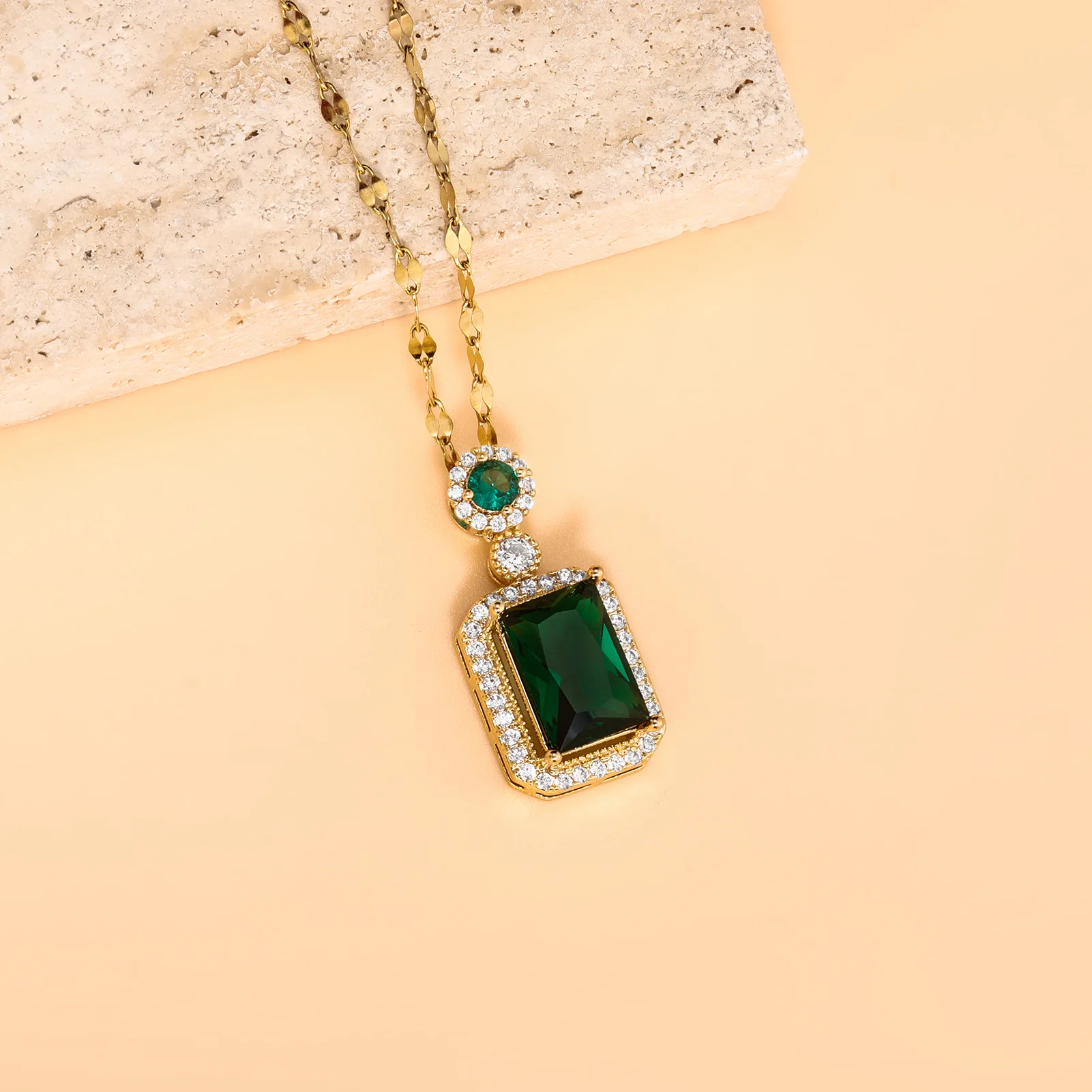 New Fashion INS Style Hip-hop Big Green CZ Stones Pendant Square Shape Pendants For Women Men Gift