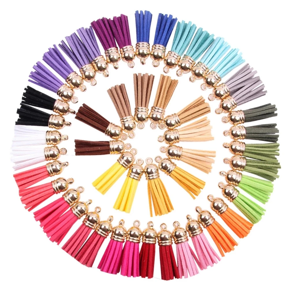 DIY 38mm Gold Sliver Suede Faux Leather Tassel For Keychain Cellphone Straps Jewelry Pendant Charms Finding