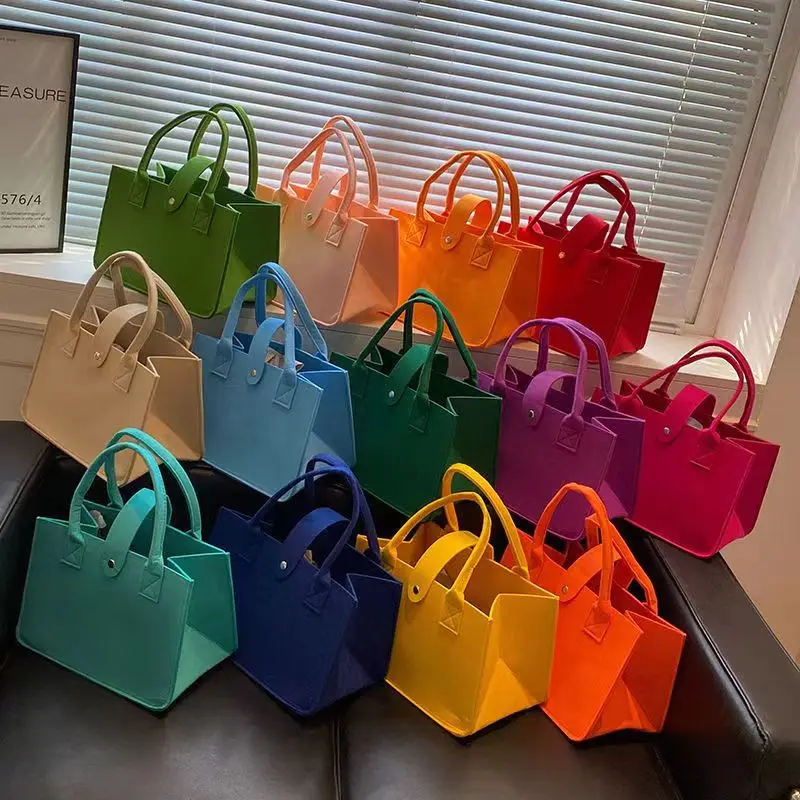 Factory Wholesale High Quality Custom Felt Bags Eco Friendly Large Capacity Fashion Colorful Felt Tote Bag for Shopping