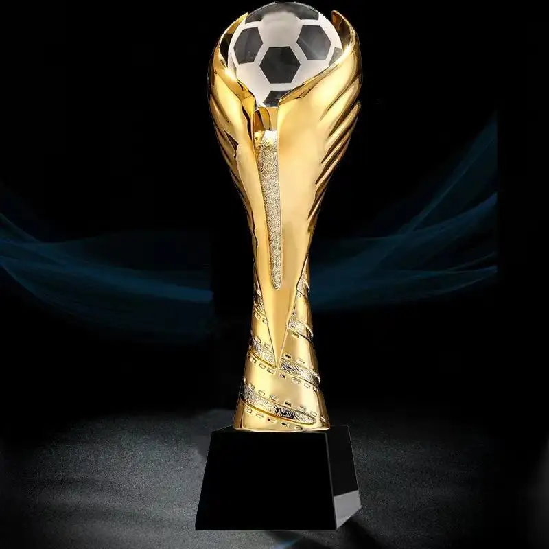 Hot sales world game resin trophy soccer basketball golf ball cup gold silver bronze sports award crystal resin trophy