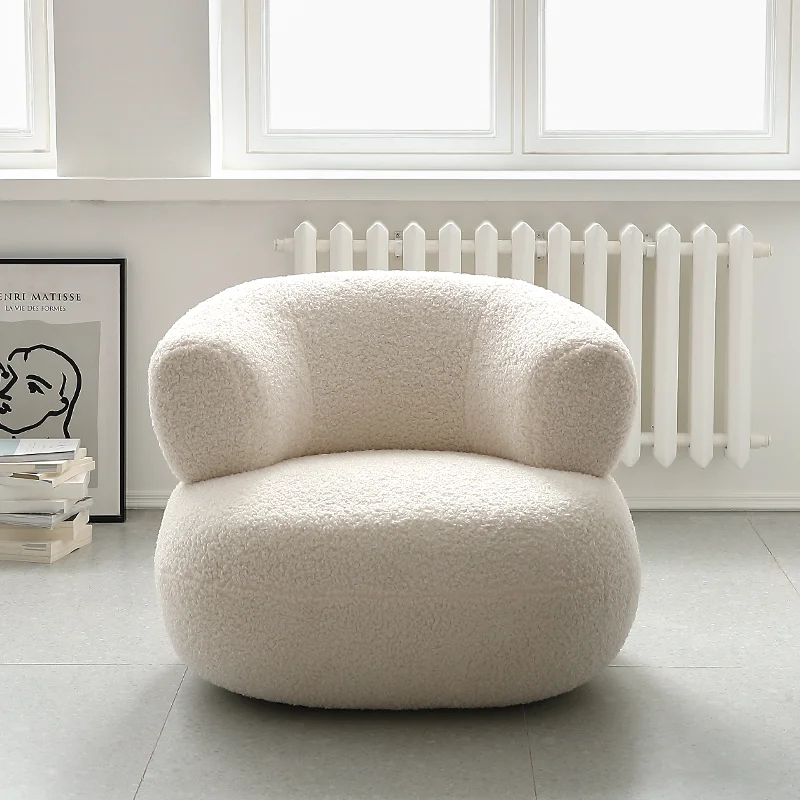 modern Nordic Single accent Chair upholstered White lambs wool Living Room Balcony Lazy leisure sofa chairs