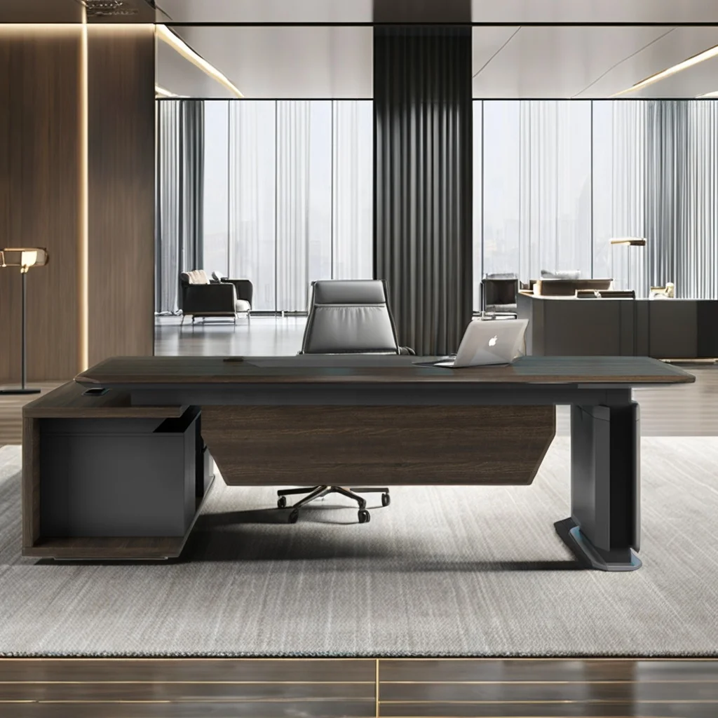 Luxury Modern Office Desk Sets Swiss Walnut Customized Executive Boss Manager Room with Marble Veneer Modular Wooden Design