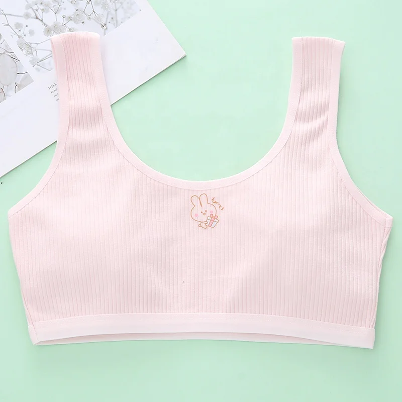 Simple  comfortable cartoon printed strapless vest student underwear double lined solid color cotton bra